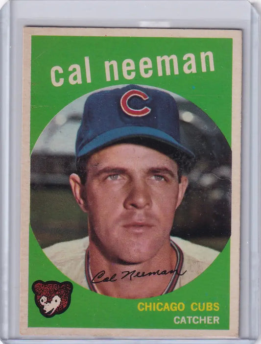Vintage 1959 Topps Baseball card of Cal Neeman, Chicago Cubs catcher