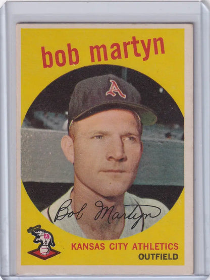 Vintage 1959 Topps Baseball card of Bob Martyn, Kansas City Athletics outfielder