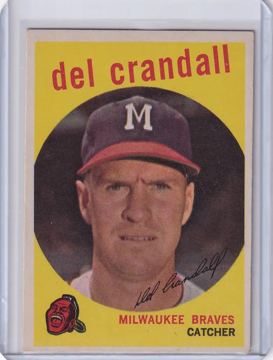 Vintage 1959 Topps Baseball card of Del Crandall, Milwaukee Braves catcher