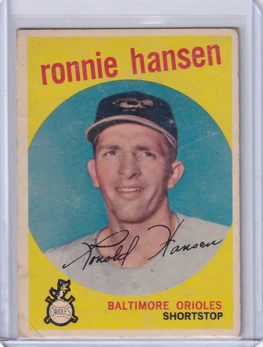 Ron Hansen 1959 Topps Baseball card featuring the Baltimore Orioles rookie player