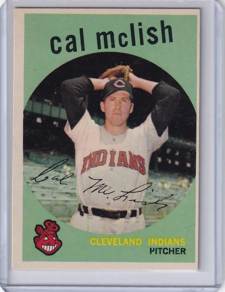 Vintage Topps Baseball card of Cal McLish, Cleveland Indians pitcher in action