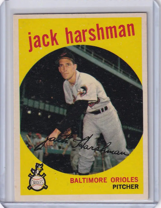 Vintage Topps Baseball card of Jack Harshman, Baltimore Orioles pitcher in white uniform