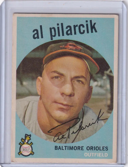Vintage 1959 Topps Baseball card featuring Al Pilarcik of the Baltimore Orioles
