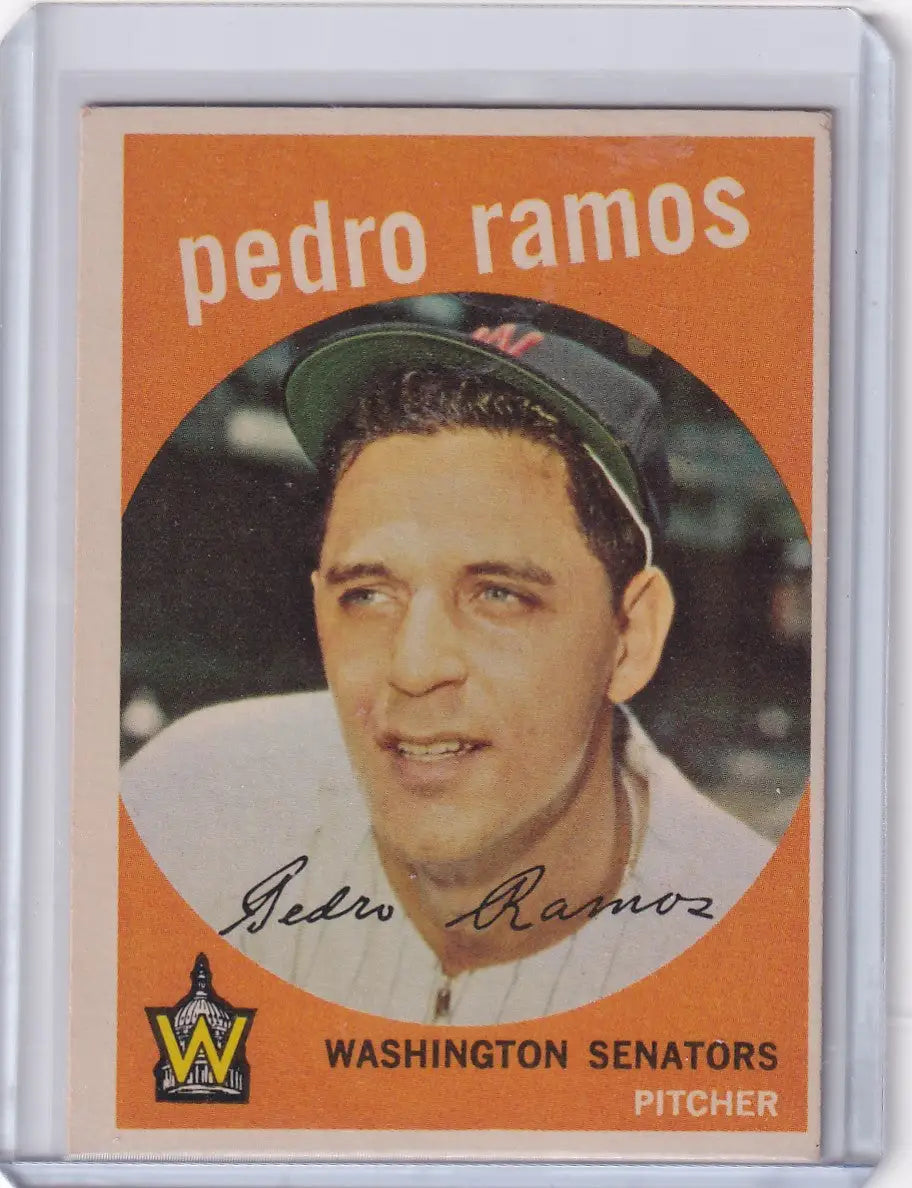 Vintage Topps Baseball card of Pedro Ramos, pitcher for Washington Senators
