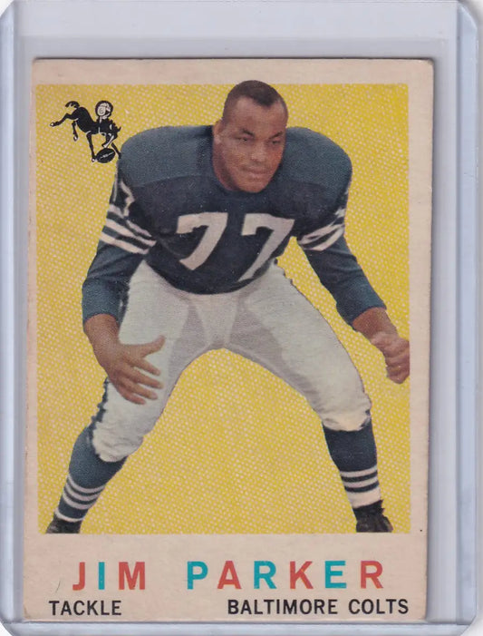 1959 Topps Football card of Jim Parker, Baltimore Colts, jersey number 77