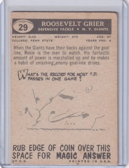 Vintage Topps Football card of Roosevelt Grier from the New York Giants