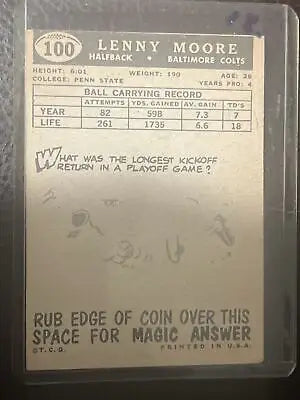 Lenny Moore 1959 Topps Football Base #100 trading card in great condition