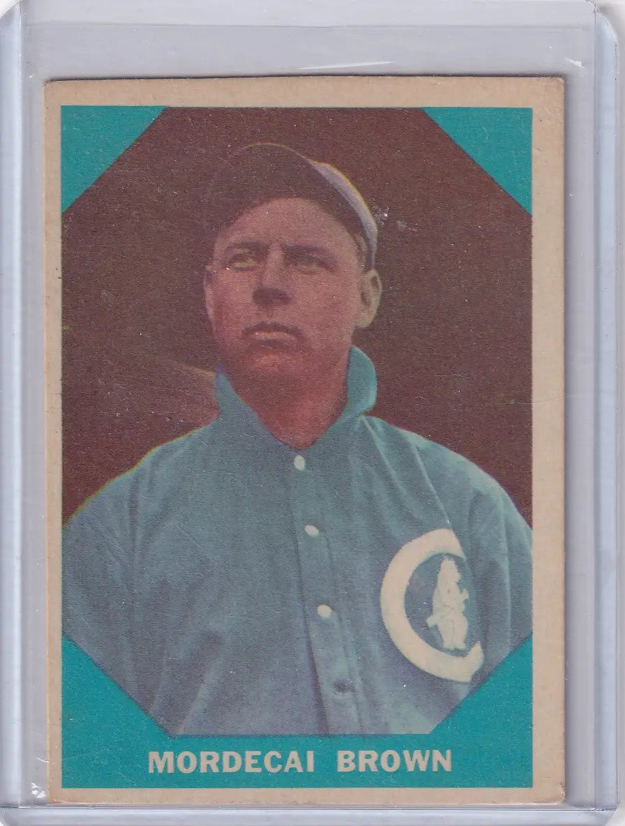Vintage Fleer Baseball card of Mordecai Brown from the 1960 Fleer Baseball series