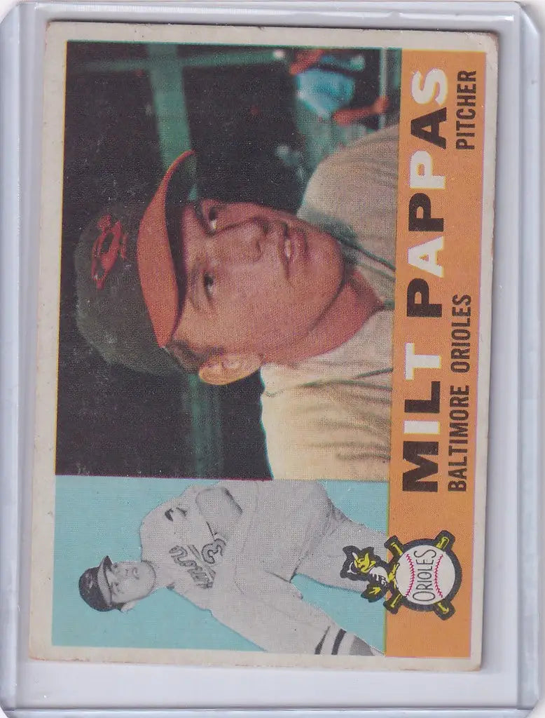 Baseball card of Milt Pappas from the Baltimore Orioles 1960 Topps set
