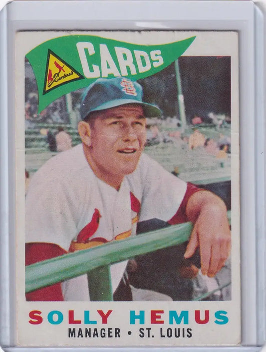 Vintage trading card of Solly Hemus, St. Louis Cardinals manager from 1960