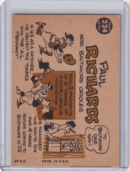 Vintage baseball trading card of Paul Richards from the Baltimore Orioles 1960 Topps