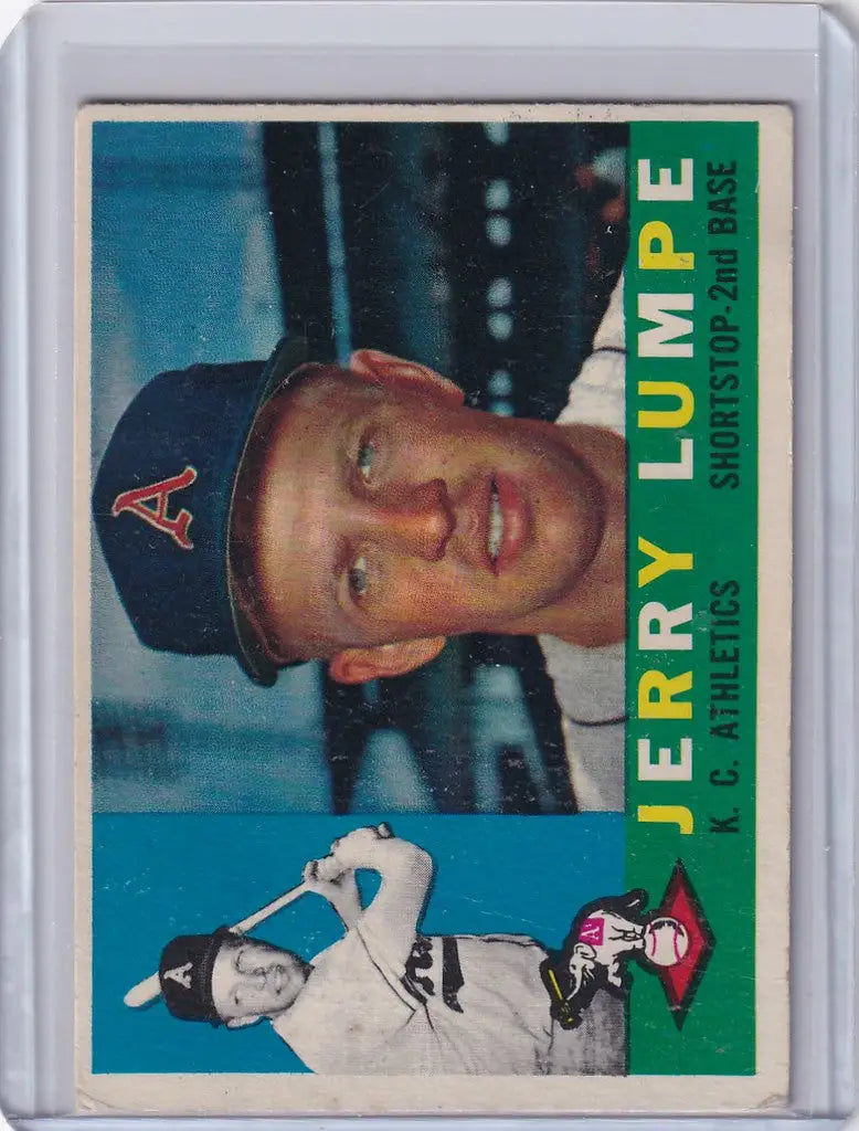 Baseball card of Jerry Lumpe from the Kansas City Athletics, featuring cap with A
