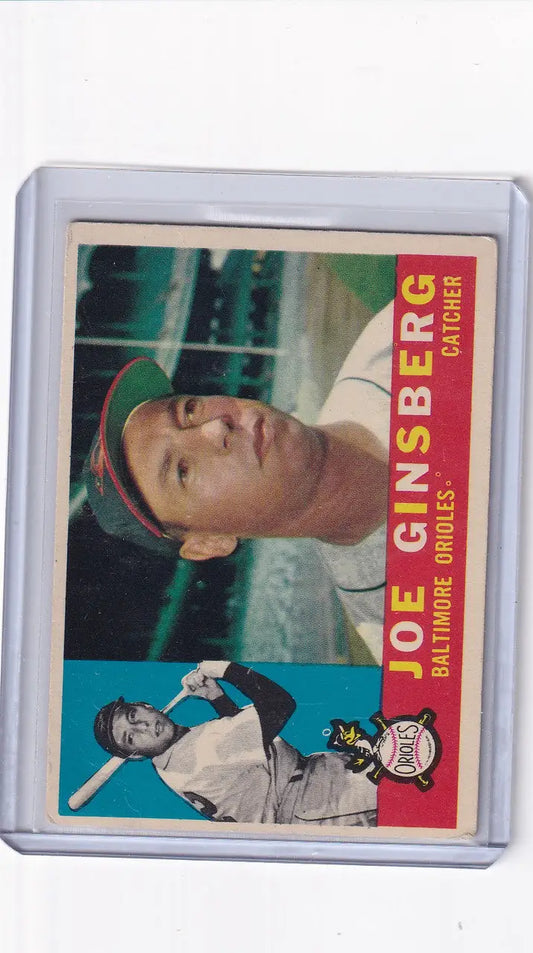 Joe Ginsberg baseball card from the 1960 Topps series for Baltimore Orioles trading cards