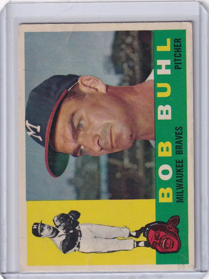 Baseball card of Bob Buhl from the 1960 Topps set featuring Milwaukee Braves player