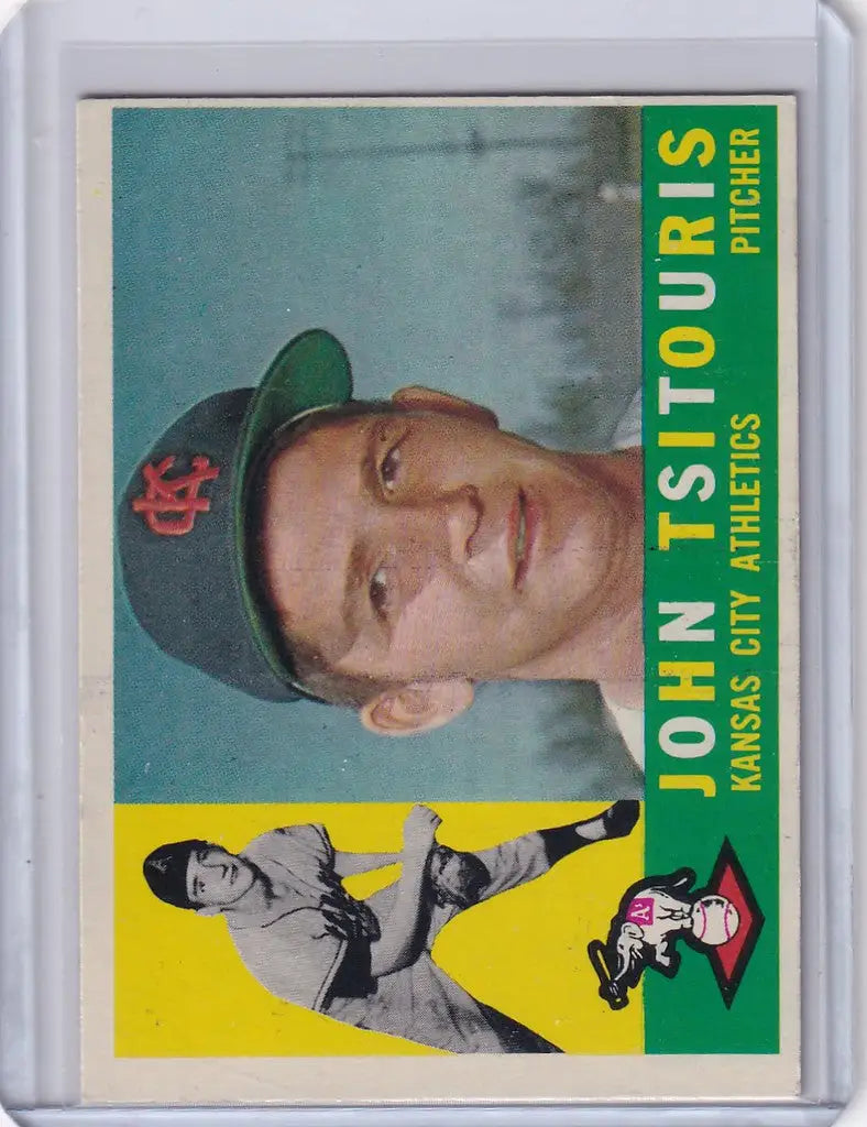 Baseball card of John Tsitouris from the Kansas City Athletics in 1960 Topps