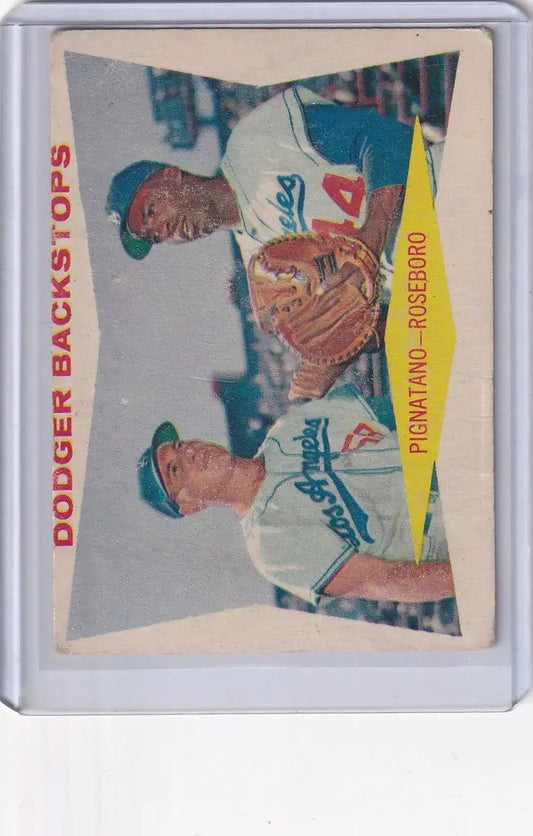 Vintage baseball card showcasing Dodgers Backstop Pignatano in pitching stance