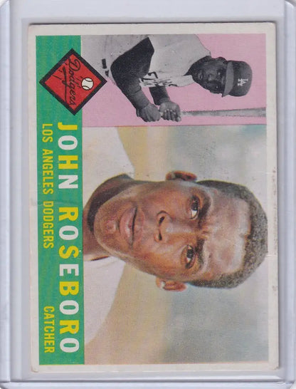 1960 Topps Baseball card of John Roseboro smiling for Los Angeles Dodgers collectible