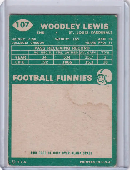 Vintage 1960 Topps Football card of Woodley Lewis from the St. Louis Cardinals