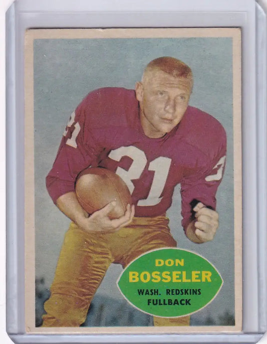 Vintage 1960 Topps Football card of Don Bosseler, Washington Redskins fullback in burgundy jersey