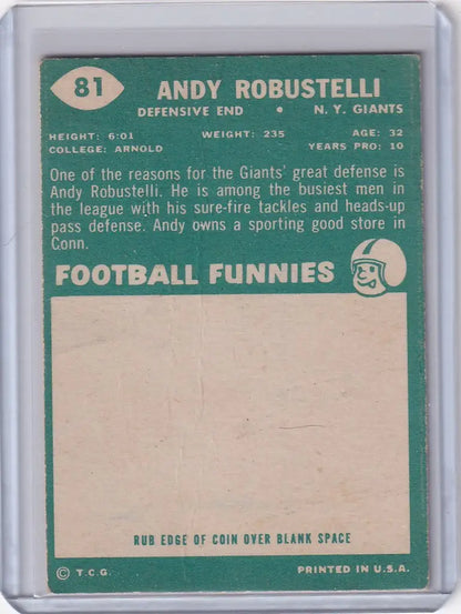 Vintage Topps Football card of Andy Robustelli, N.Y. Giants legend