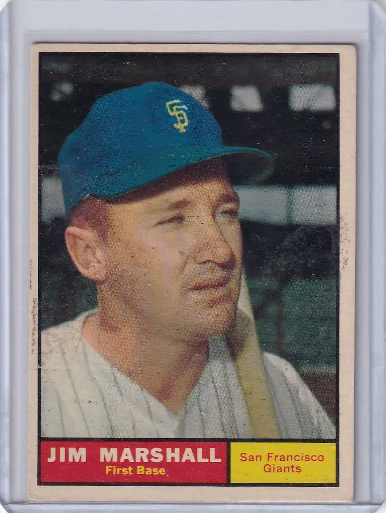 Baseball card of Jim Marshall from the San Francisco Giants in blue cap