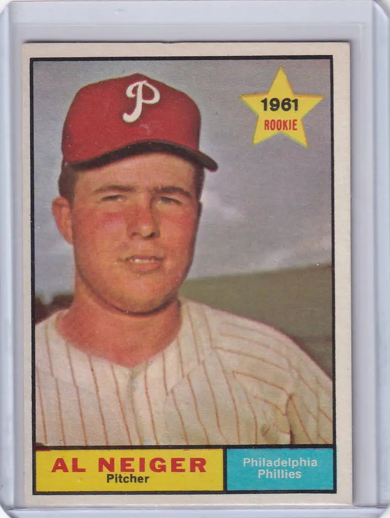 1961 Topps #202 Al Neiger baseball card featuring Philadelphia Phillies pitcher