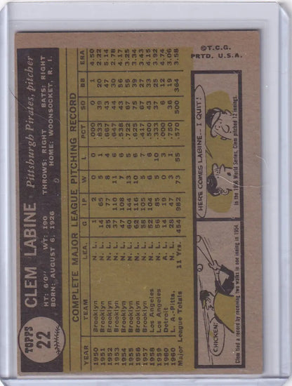 1961 Topps #22 Clem Labine - Pittsburgh Pirates