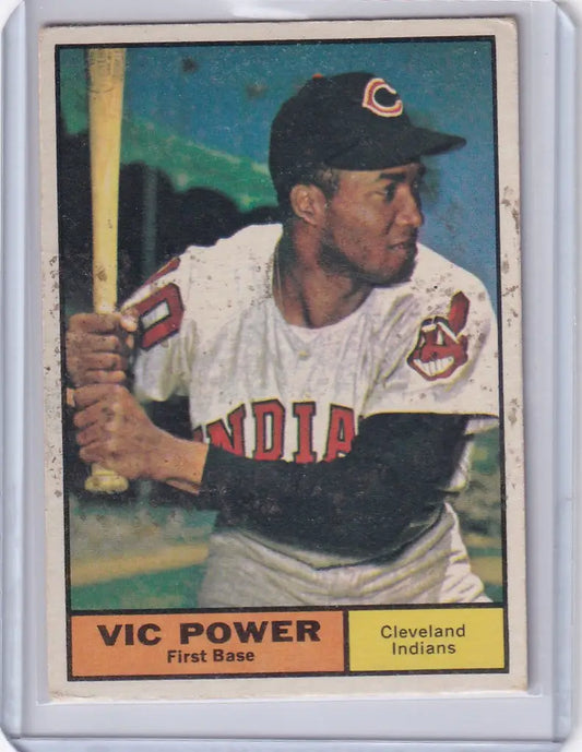 Baseball card of Vic Power in batting stance for Cleveland Indians trading cards