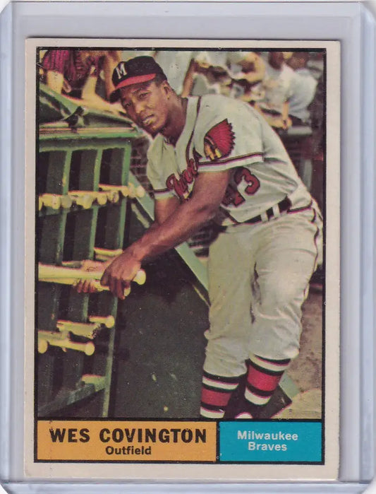 Wes Covington baseball card from 1961 Topps featuring Milwaukee Braves outfielder