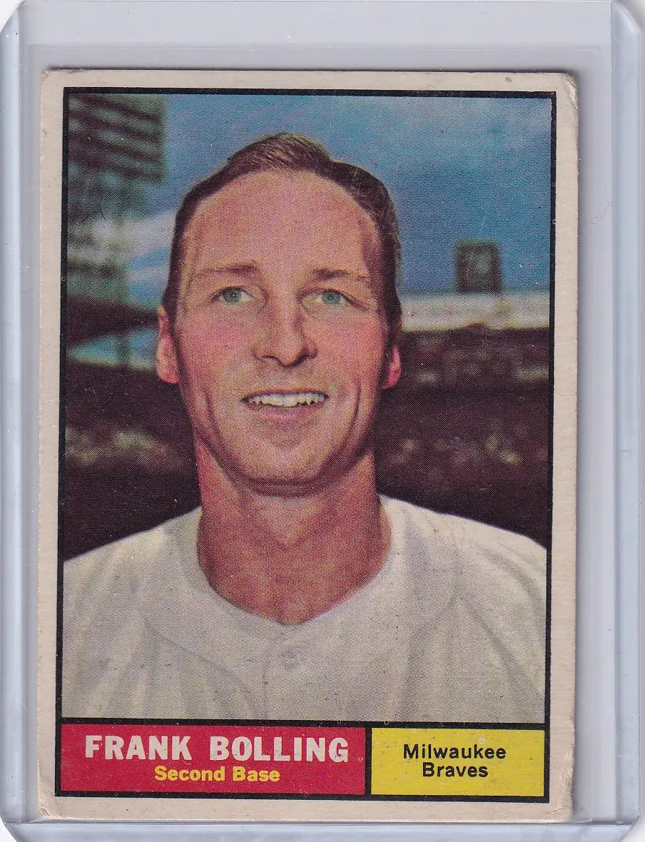 Vintage 1961 Topps Frank Bolling baseball card for Milwaukee Braves collectors