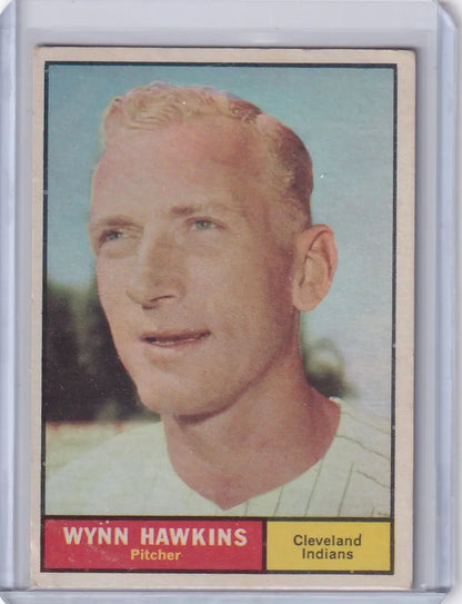 Vintage 1961 Topps baseball card of Wynn Hawkins - Cleveland Indians pitcher