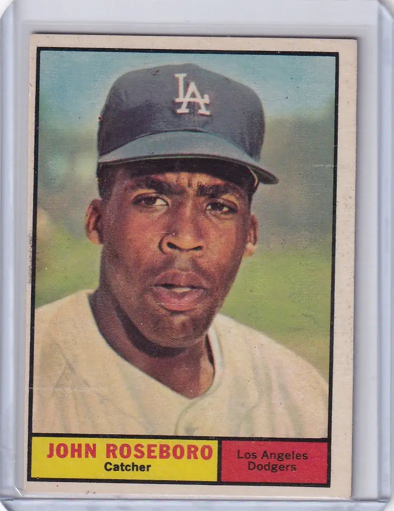 Baseball card of John Roseboro from the Los Angeles Dodgers team in 1961 Topps