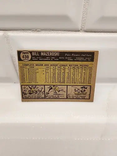 Vintage 1961 Topps Bill Mazeroski trading card featuring Pirates player, EX-NM condition