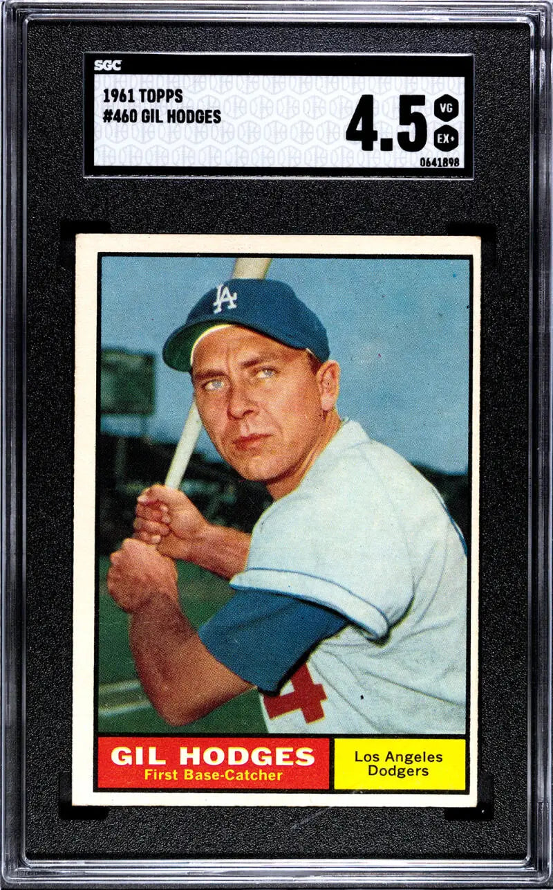 Graded 1961 Topps Gil Hodges baseball card featuring Los Angeles Dodgers collectible