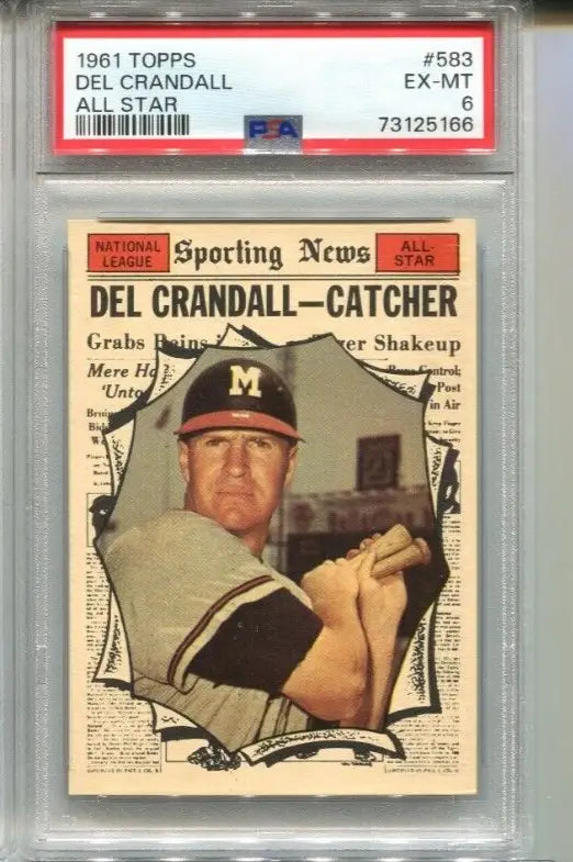Graded 1961 Topps Del Crandall All Star Trading Card for Milwaukee Braves collectors