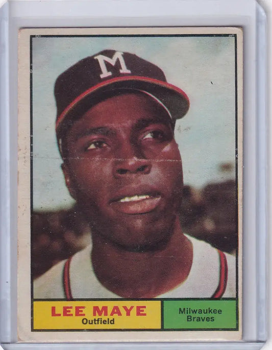 Lee Maye trading card from 1961 Topps featuring Milwaukee Braves outfielder