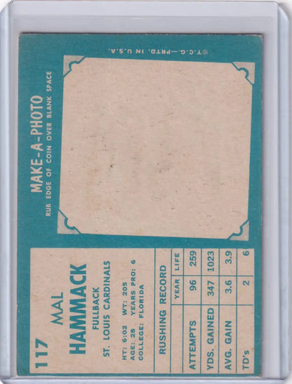 Vintage Topps Football card featuring Mal Hammack of the St. Louis Cardinals