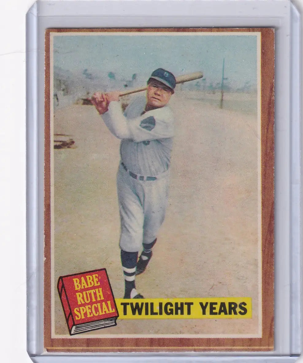 Vintage Babe Ruth baseball card from 1962 Topps Twilight Years series featuring Babe Ruth batting