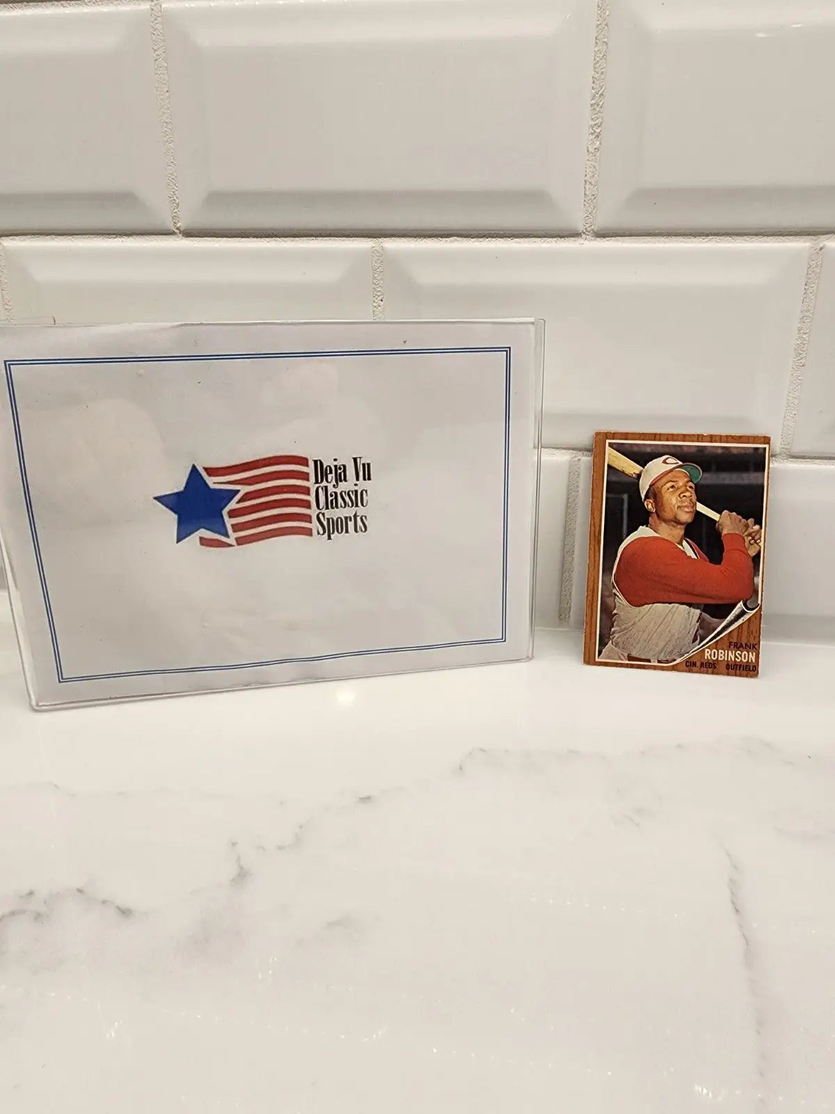 1962 Topps Frank Robinson trading card with Deja Vu Classic Sports box Cincinnati Reds