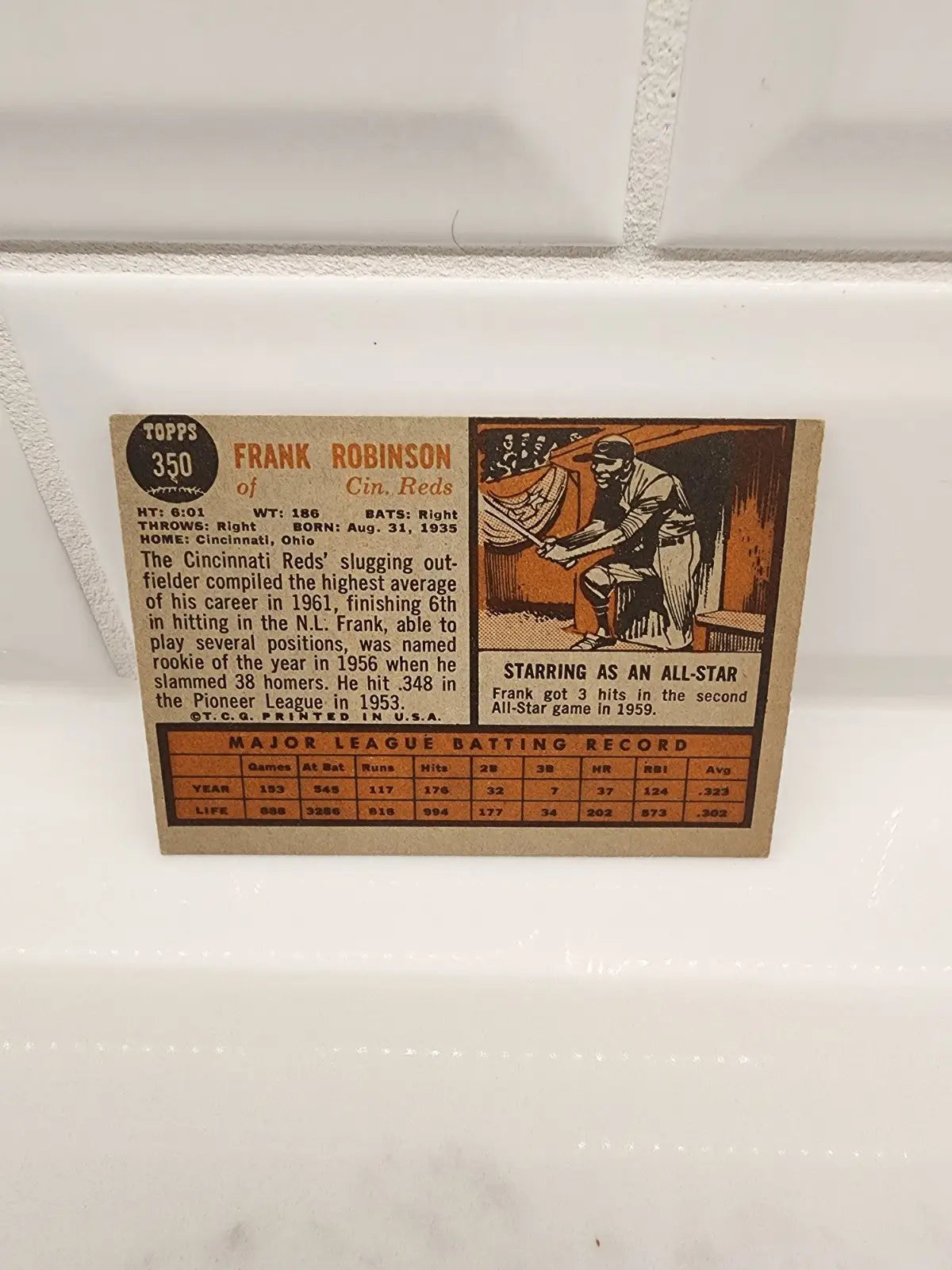 Vintage Frank Robinson baseball trading card from 1962 Topps Cincinnati Reds collection