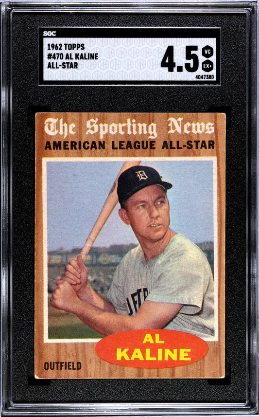 Graded 1962 Topps Al Kaline SGC 4.5 VG/EX+ baseball card in protective case