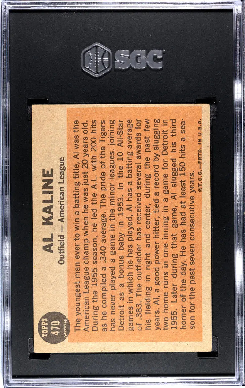 1962 Topps #470 Al Kaline SGC 4.5 VG/EX+ Baseball Card in protective holder