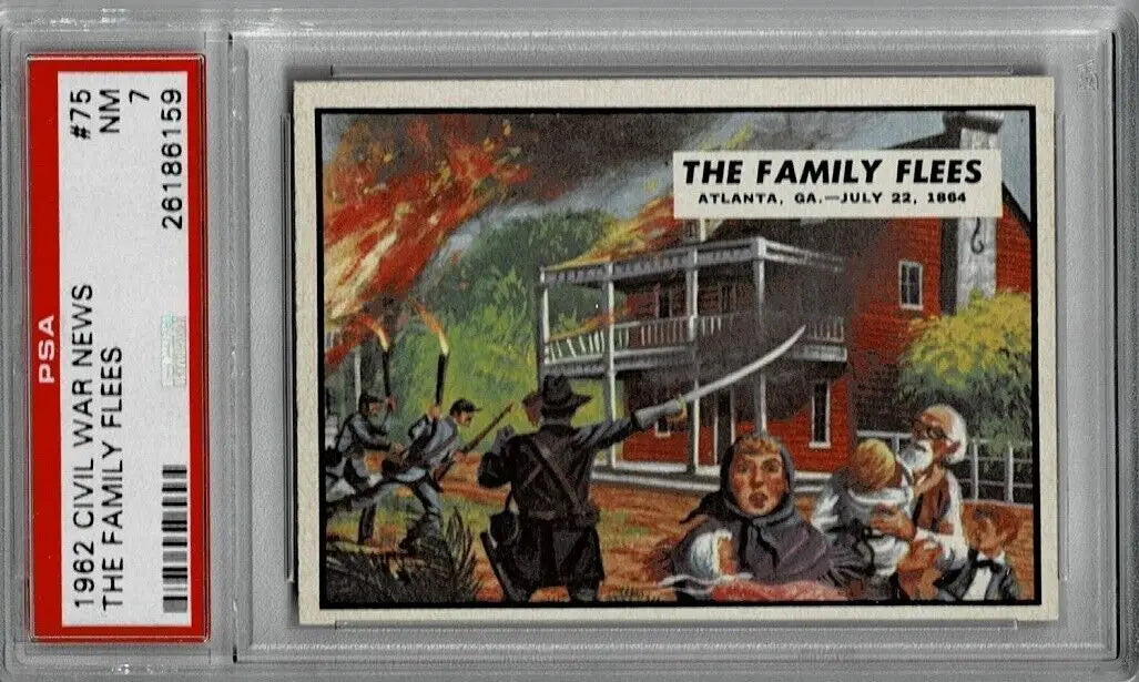 Graded Topps Civil War News trading card 1962 featuring Family Flees Atlanta GA