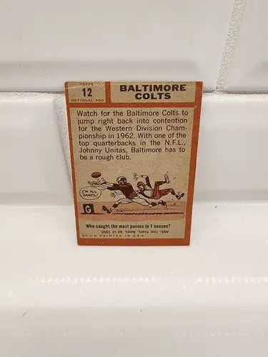 Vintage Baltimore Colts trading card from 1962 Topps Football team collection
