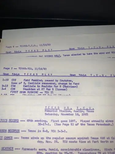 Vintage Texas Longhorns football program signed by Darrell Royal featuring TCU Horns