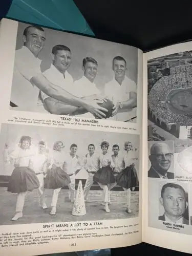 Yearbook page from 1963 Texas Longhorns National Champions TCU signed program by Darrell Royal