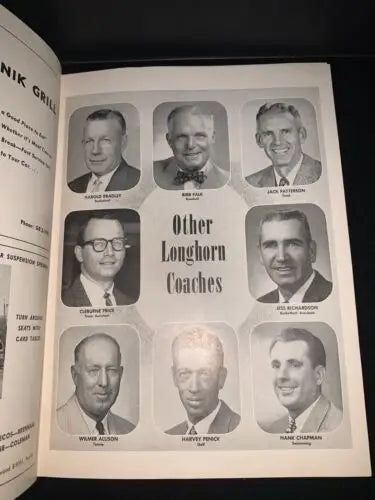 Vintage Longhorn Coaches Yearbook page from the Texas Longhorns TCU signed program