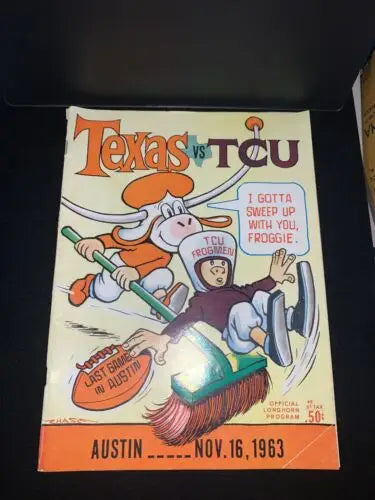 Vintage Texas Longhorns vs TCU Horn football program signed by Darrell Royal
