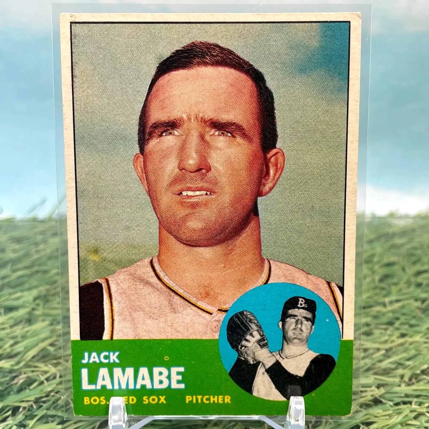 Vintage Jack Lamabe trading card in protective sleeve from 1963 Topps #251