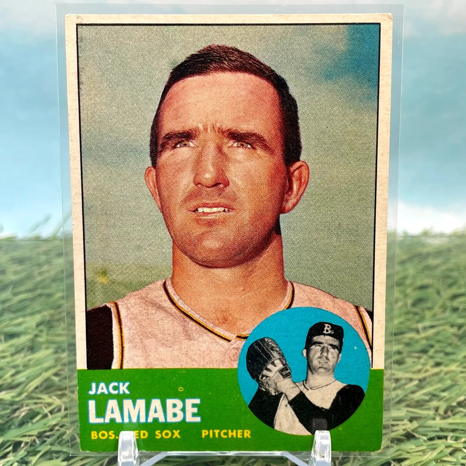 Vintage Jack Lamabe trading card in protective sleeve from 1963 Topps #251